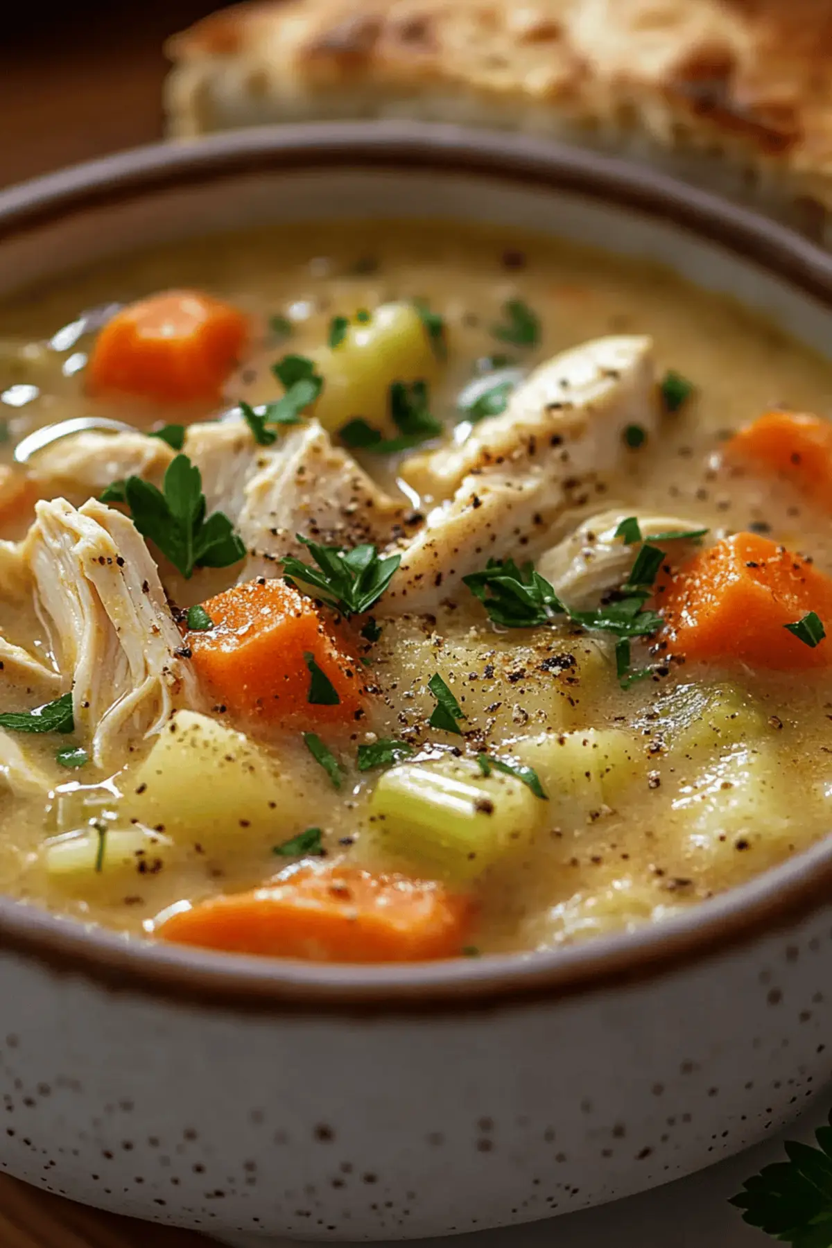 High Protein Chicken Pot Pie Soup