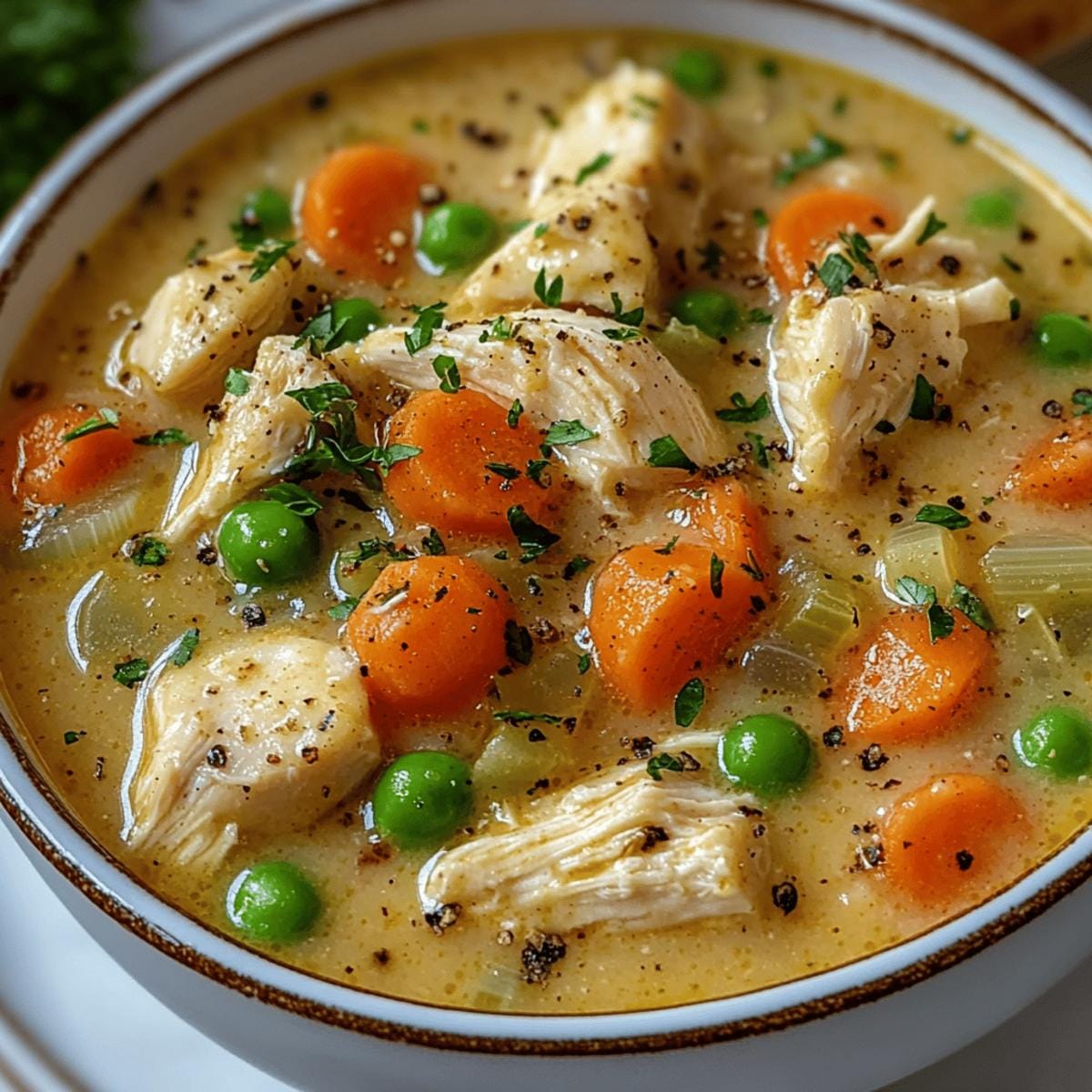 High Protein Chicken Pot Pie Soup
