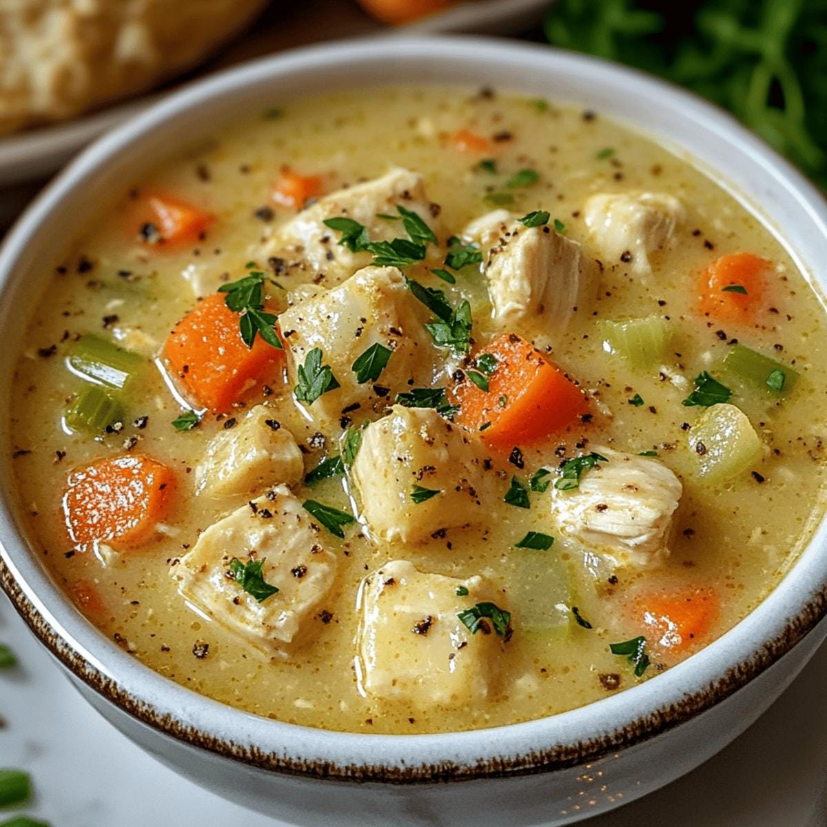 High Protein Chicken Pot Pie Soup