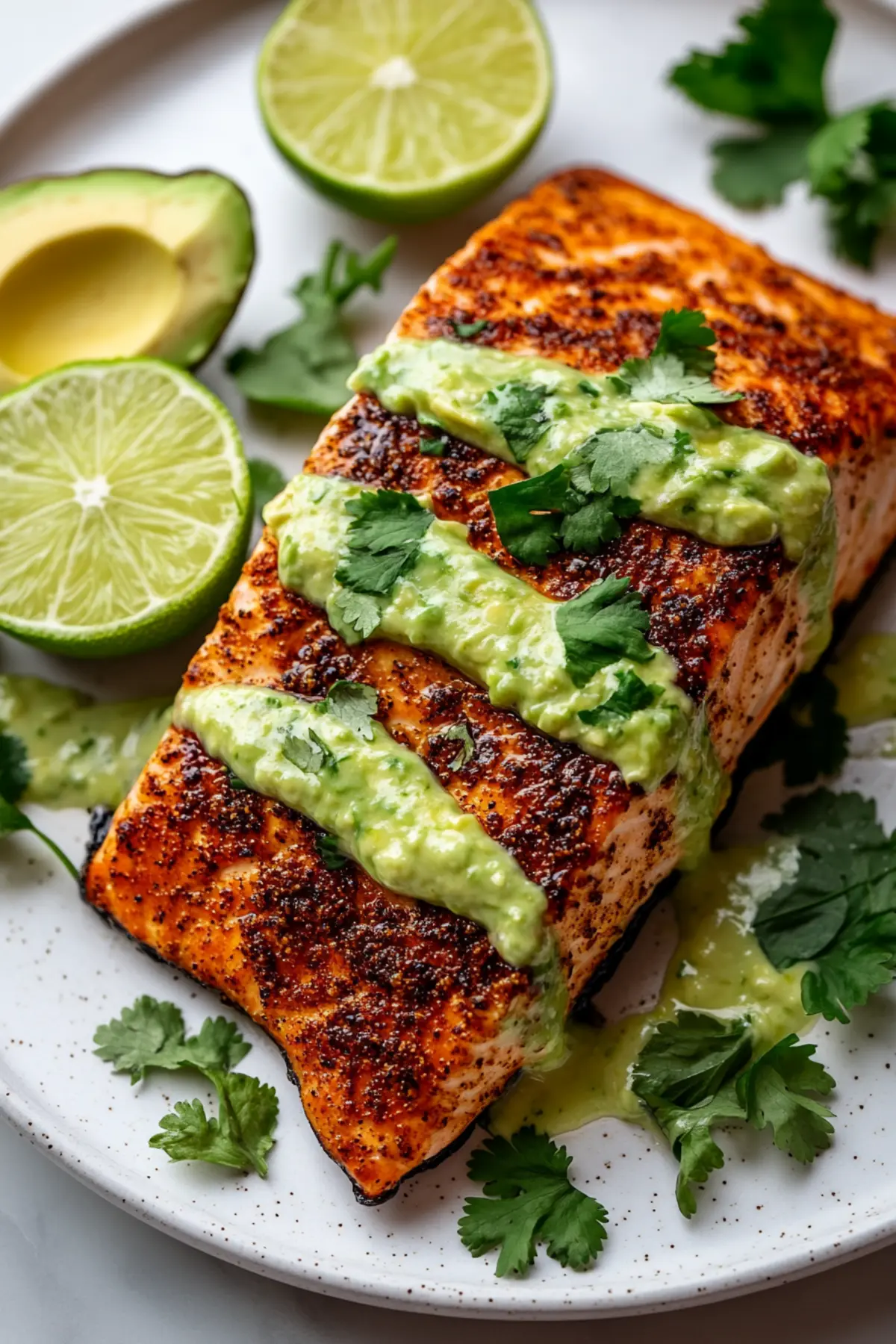 Baked Cajun Salmon And Avocado Lime Sauce