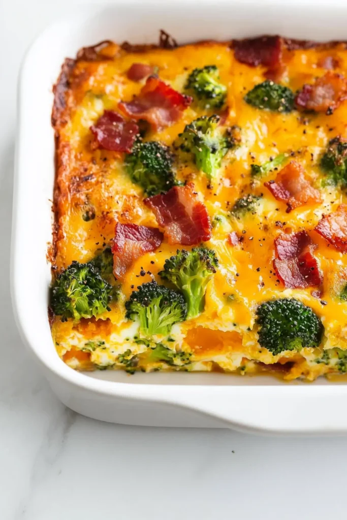 Broccoli Cheddar Egg Bake with Turkey Bacon