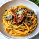 Pumpkin & Mushroom Spaghetti with Crispy Bacon
