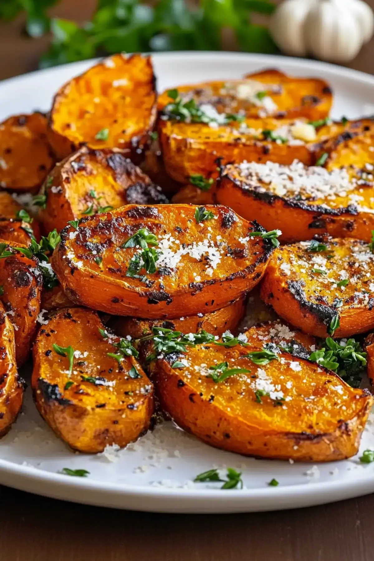 Roasted Sweet Potatoes with Garlic & Parmesan