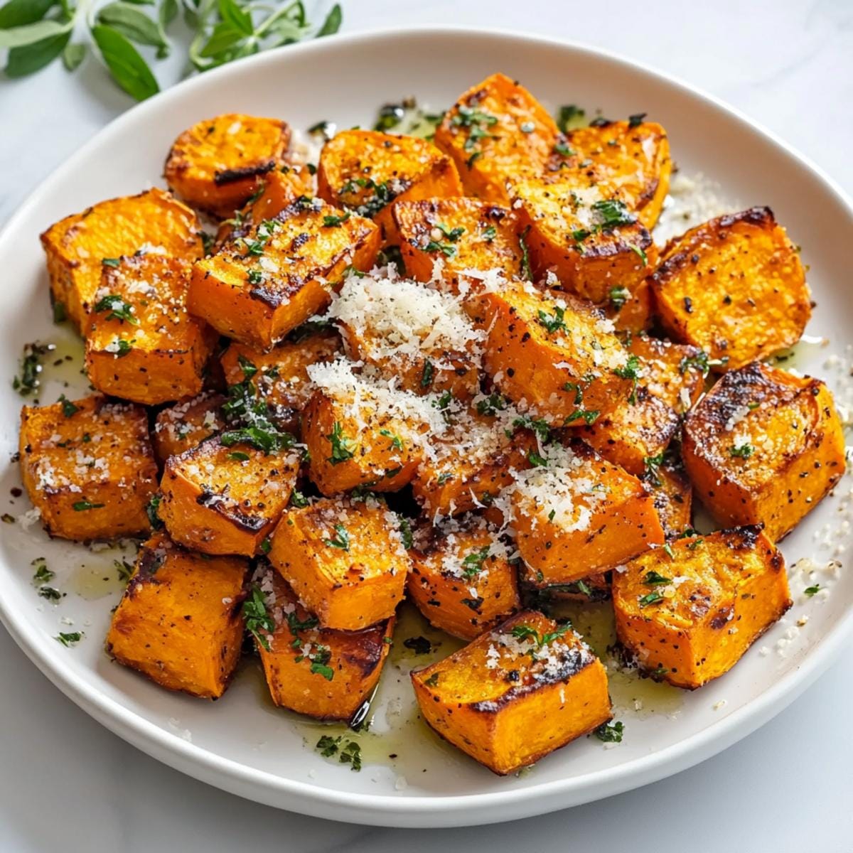 Roasted Sweet Potatoes with Garlic & Parmesan