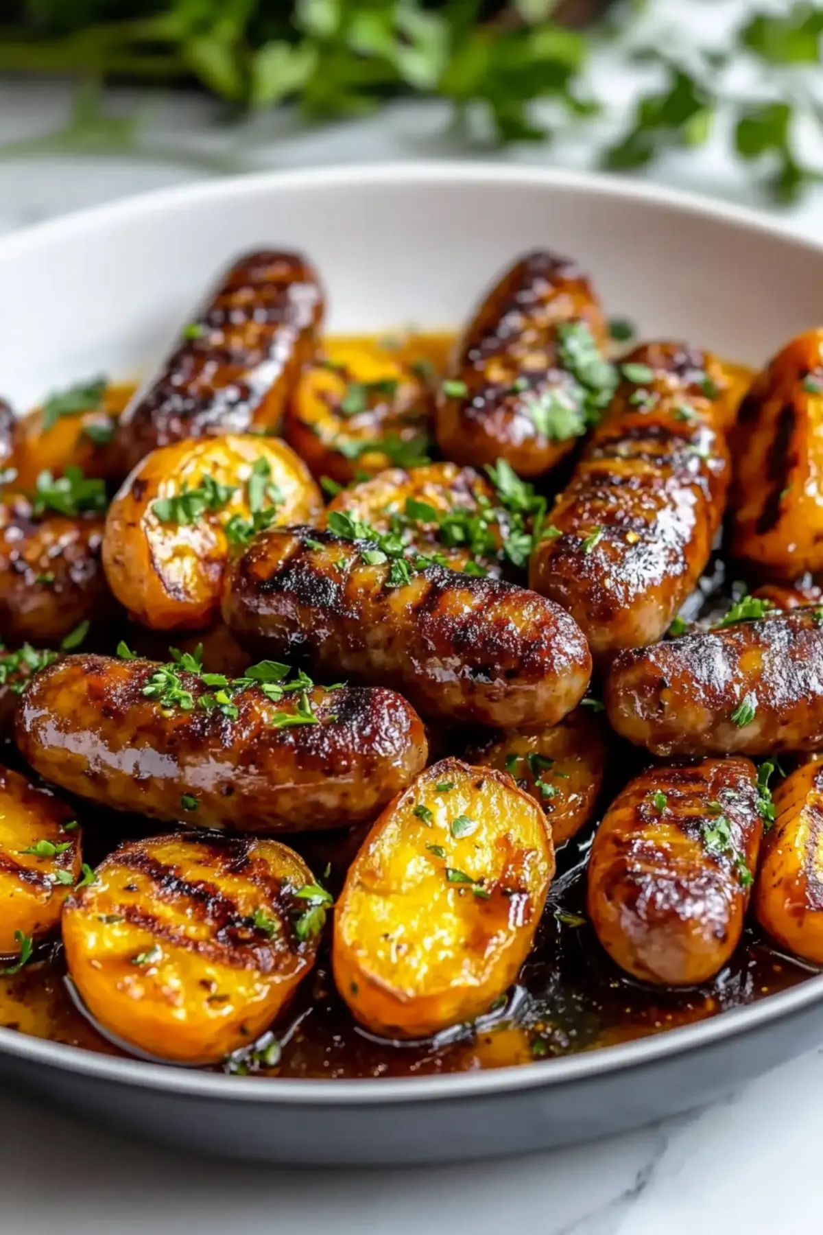 Sausage and Sweet Potatoes with Honey Garlic Sauce