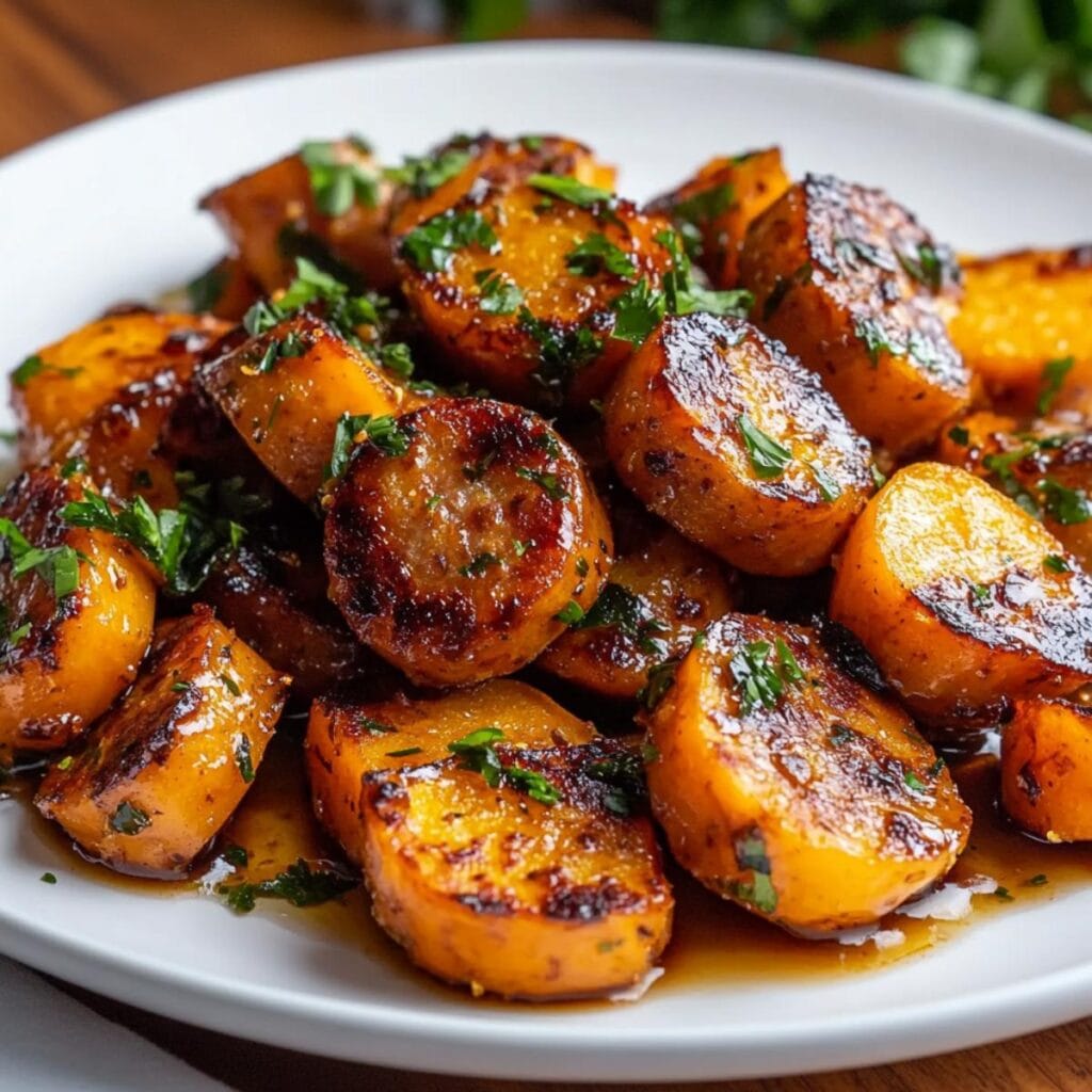 Sausage and Sweet Potatoes with Honey Garlic Sauce