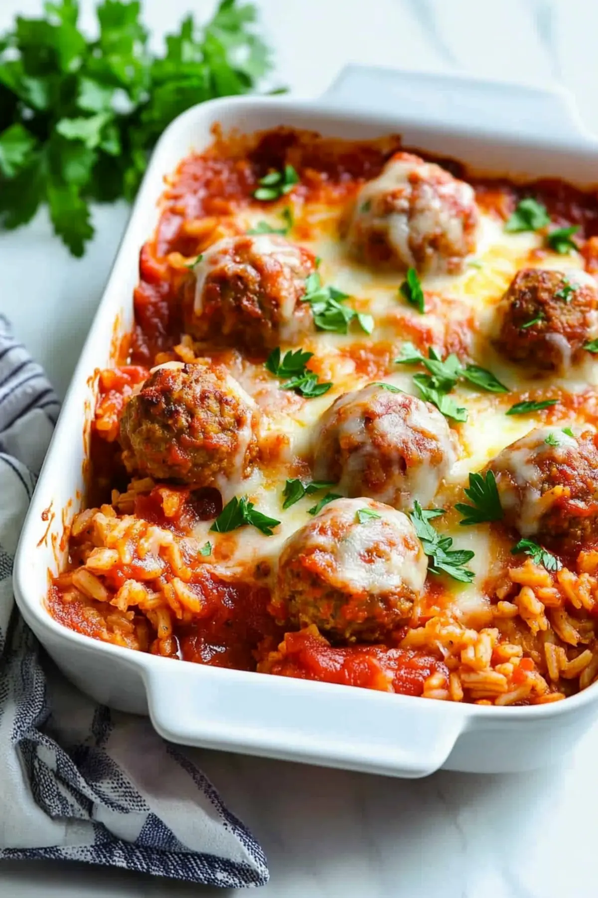 Dump and Bake Italian Meatball and Rice Casserole