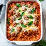 Dump and Bake Italian Meatball and Rice Casserole