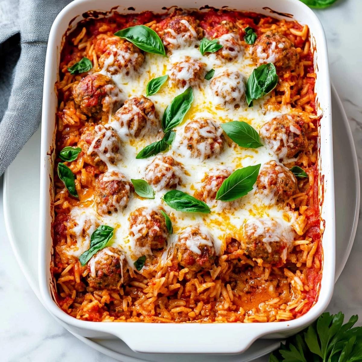 Dump and Bake Italian Meatball and Rice Casserole