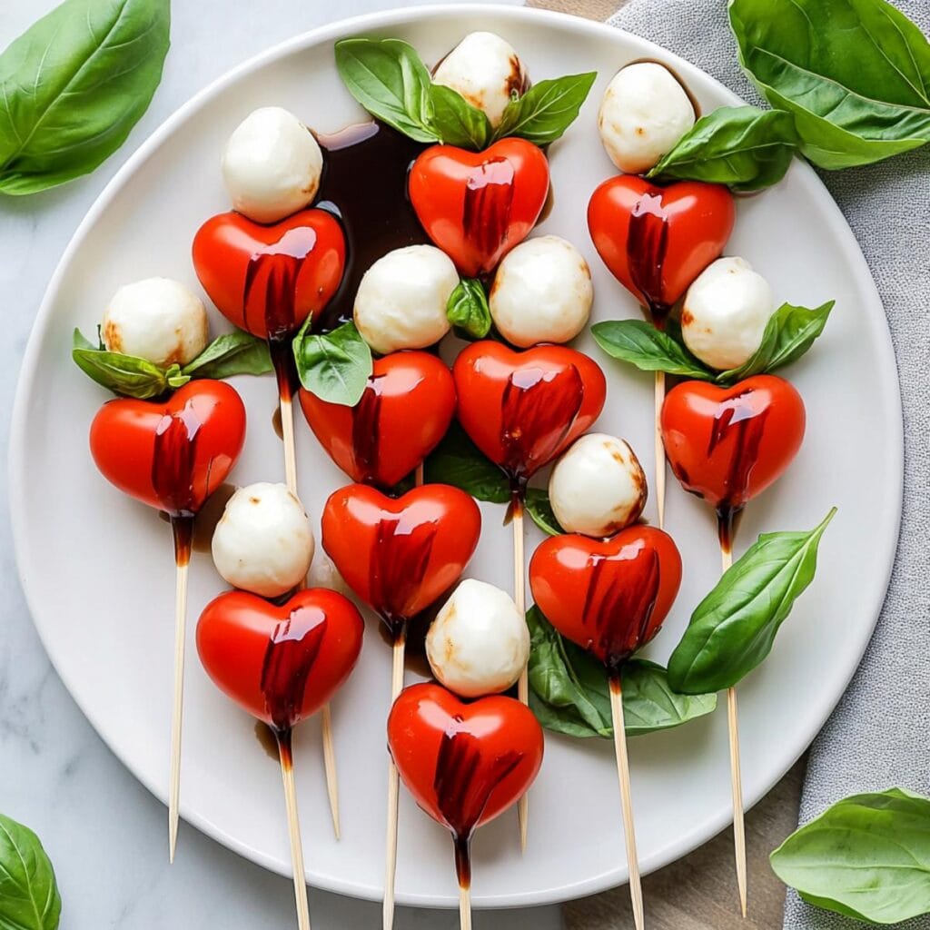 Heart Shaped Caprese Skewers