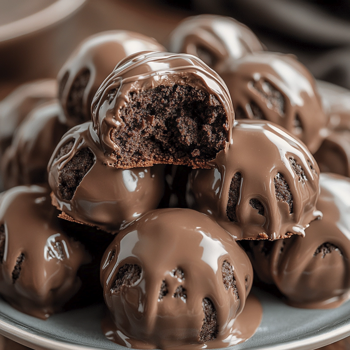 Homemade chocolate truffles with rich cocoa centers and glossy chocolate coating