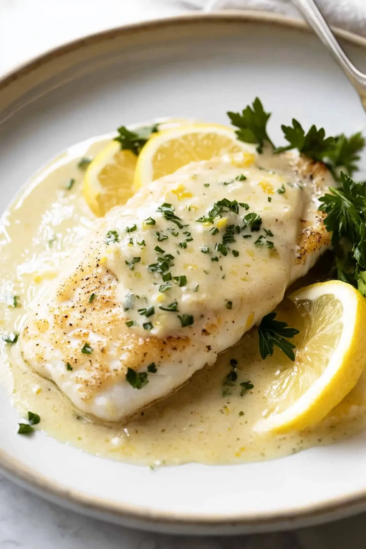 Baked Fish with Lemon Cream Sauce