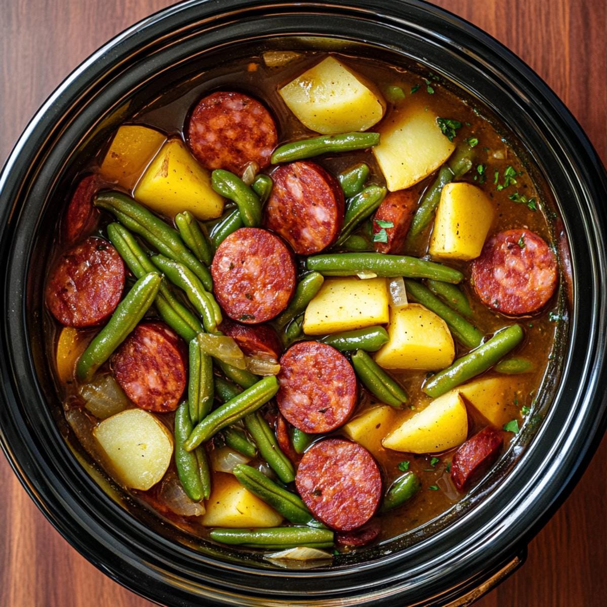 Crockpot Kielbasa and Green Beans