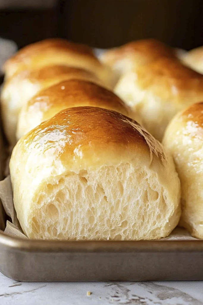 Soft fluffy pull-apart dinner rolls with golden brown tops fresh from the oven.