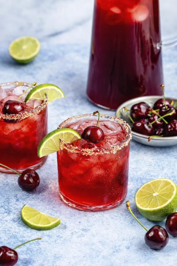 Two creamy iced lemon drinks with mint leaves, lemon slices, and striped straws served in clear glasses on a marble table in bright sunlight.