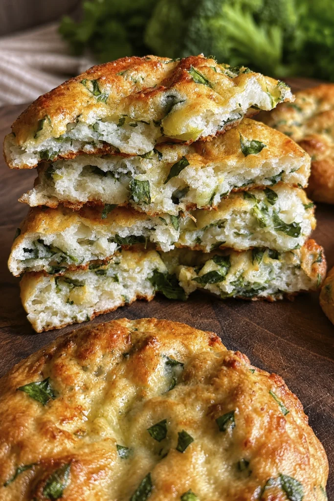 Freshly baked rustic herb and cheese bread rolls with golden crispy crusts and chopped parsley, arranged on a wooden cutting board in natural light.